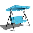 thumbnail image 2 of Gartoo 3 Seat Outdoor Patio Swing with Converting Canopy, Cushioned Steel Frame Porch Canopy Swing Chair, Swing Glider Hammock for Patio, Garden, Blue, 2 of 9