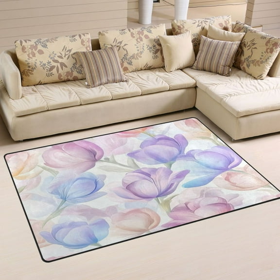 Pastel Tulip Pattern Soft Polyester Area Rug 31''x20'', Non Slip, Memory Foam, Water Absorbent