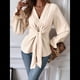 thumbnail image 4 of Blusas para Mujer con Cuello en V, Mangas Acampanadas, Nudo Frontal, Dobladillo con Volantes Albaricoque XL, 4 of 9