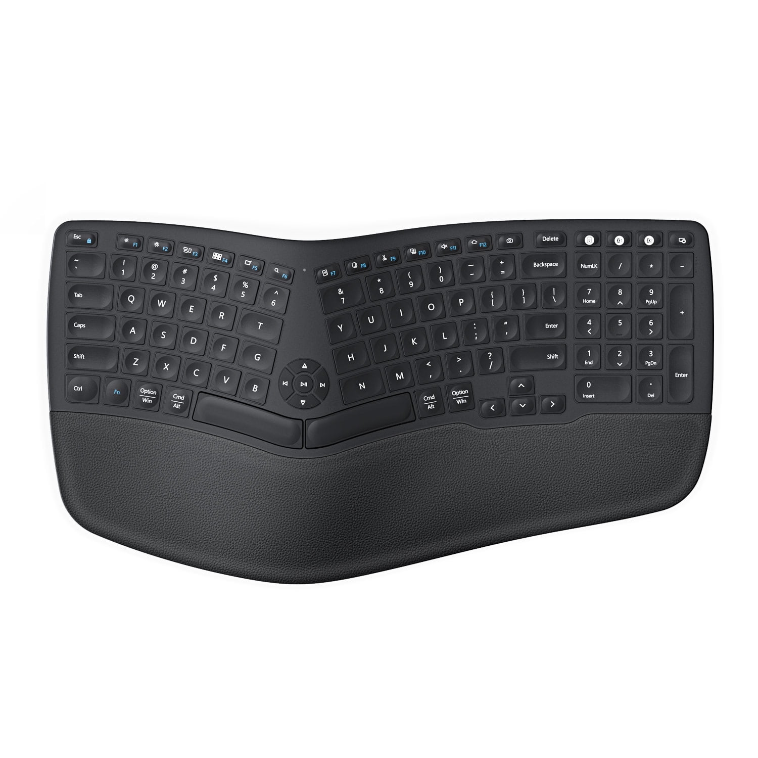 Rechargeable Wireless Ergonomic Split Keyboard with Synthetic Leather Wrist Rest and Foldable Stands for Windows/Mac OS/Android Jelly Comb KE68 Multi-Device Ergonomic Keyboard, 2.4G+BT1+BT2 