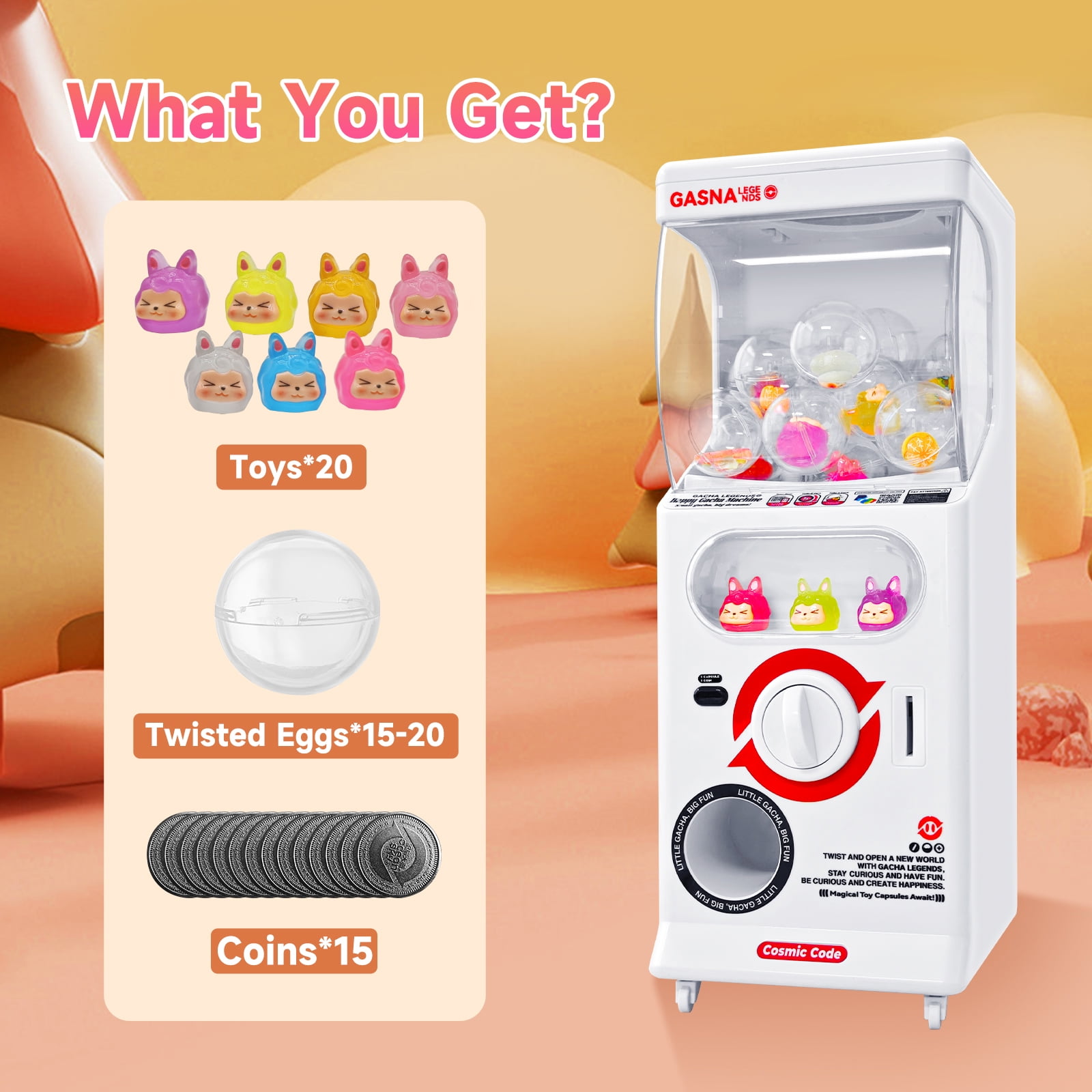 QCWQMYL Capsule Vend Machine Mini Toys for Kids & Adults Family Room 25 Cent Gumball Machine Plastic
