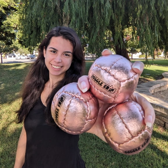 Zeekio Juggle Erin Balls - Premium 12 Panel Genuine Leather Juggling Balls - Set of 3 (Rose Gold)