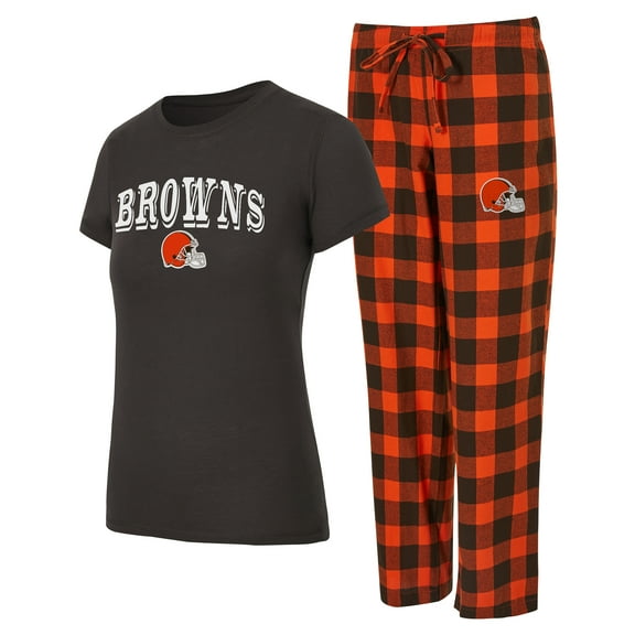 Women's-Concepts Sport Brown/Orange Cleveland Browns Avondale T-Shirt & Pants Flannel PJ Set