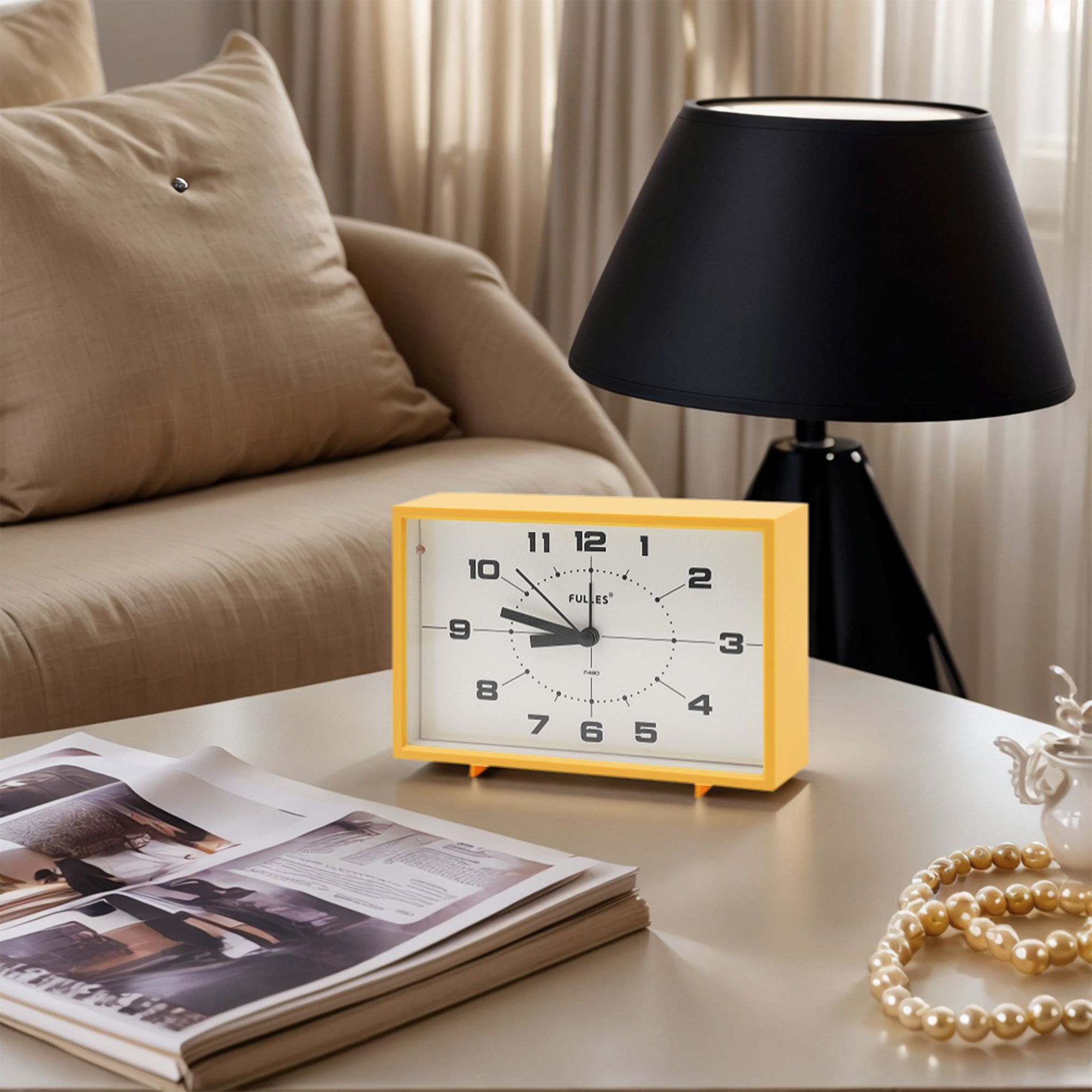 Unique Bargains Mechanical Alarm Clock with Night Light Yellow 6.3"L x 1.8"W x 4.1"H