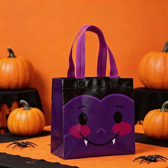 Halloween Treat Bags,Reusable Goodie Gift Bags With Handles For Trick Or Treat Candy And Party Favors,Character Print Tote Bags For Classroom Costume Party October Holiday Supplies And Decor(purple)