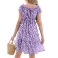 thumbnail image 3 of Langwyqu Summer Floral Print Square Neck Girls Chiffon Midi Dress For 5-14 Y, 3 of 5