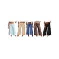 thumbnail image 3 of Argulvti Women's Capri Pants Fold Over Waistband Low Rise Solid Color Wide Leg Cropped Lounge Trousers, 3 of 9
