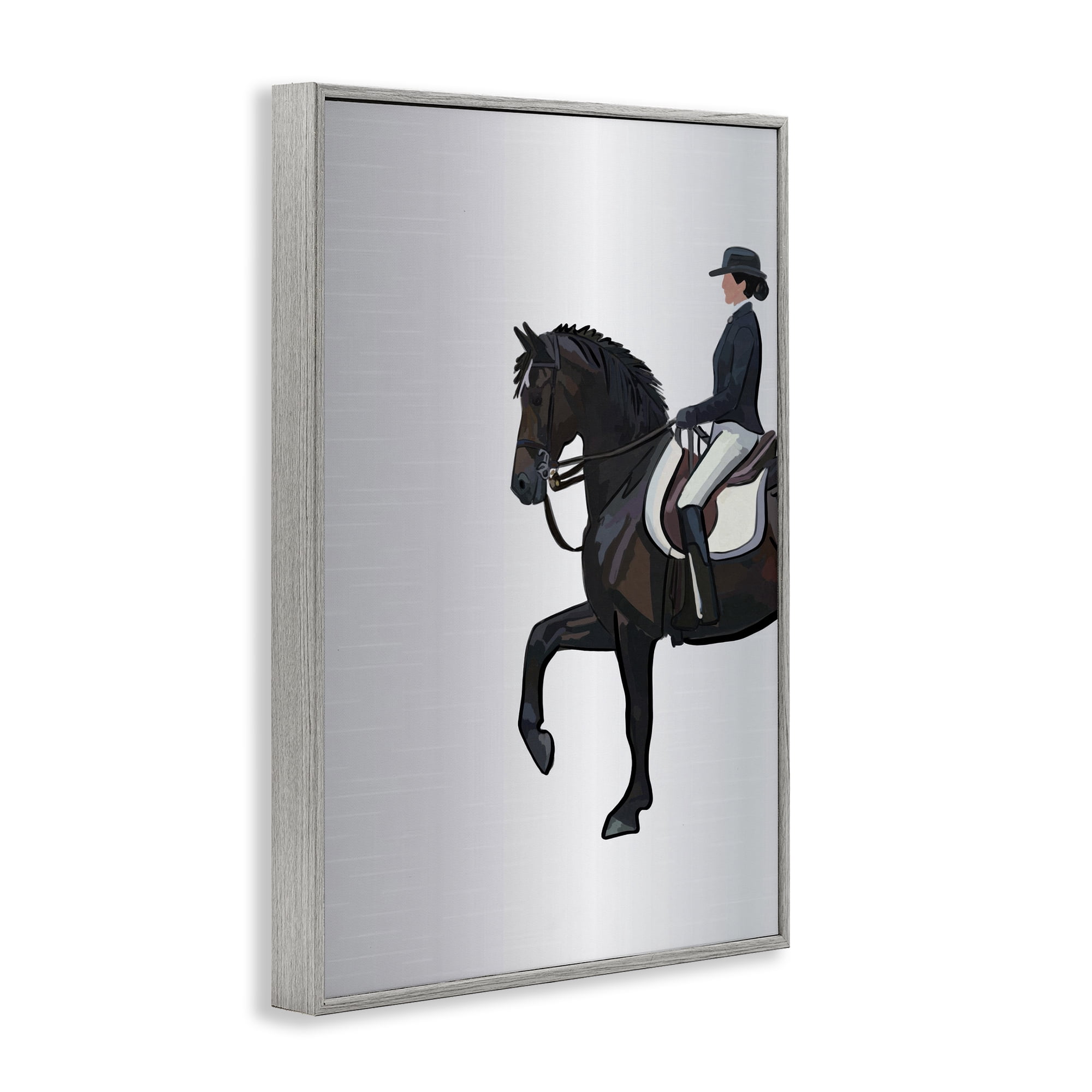 Stupell Industries Equestrian Jockey & Horse Animals & Insects Painting Gray Framed Art Print Wall Art, 12 x 18