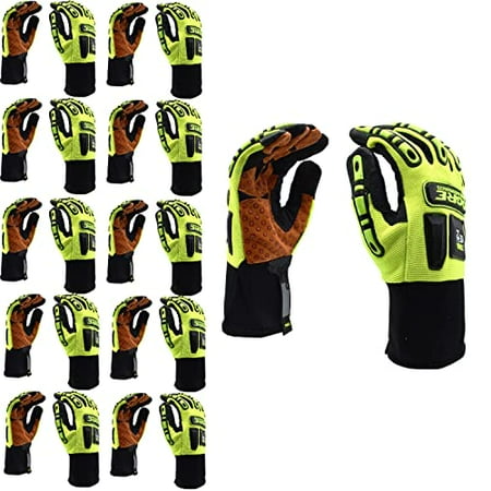 

10-Pack of Cordova 7700M OGRE Work Gloves Lime Green Spandex Back Orange Synthetic Leather Palm TPR Protectors Silicone Grip Neoprene Cuff Medium