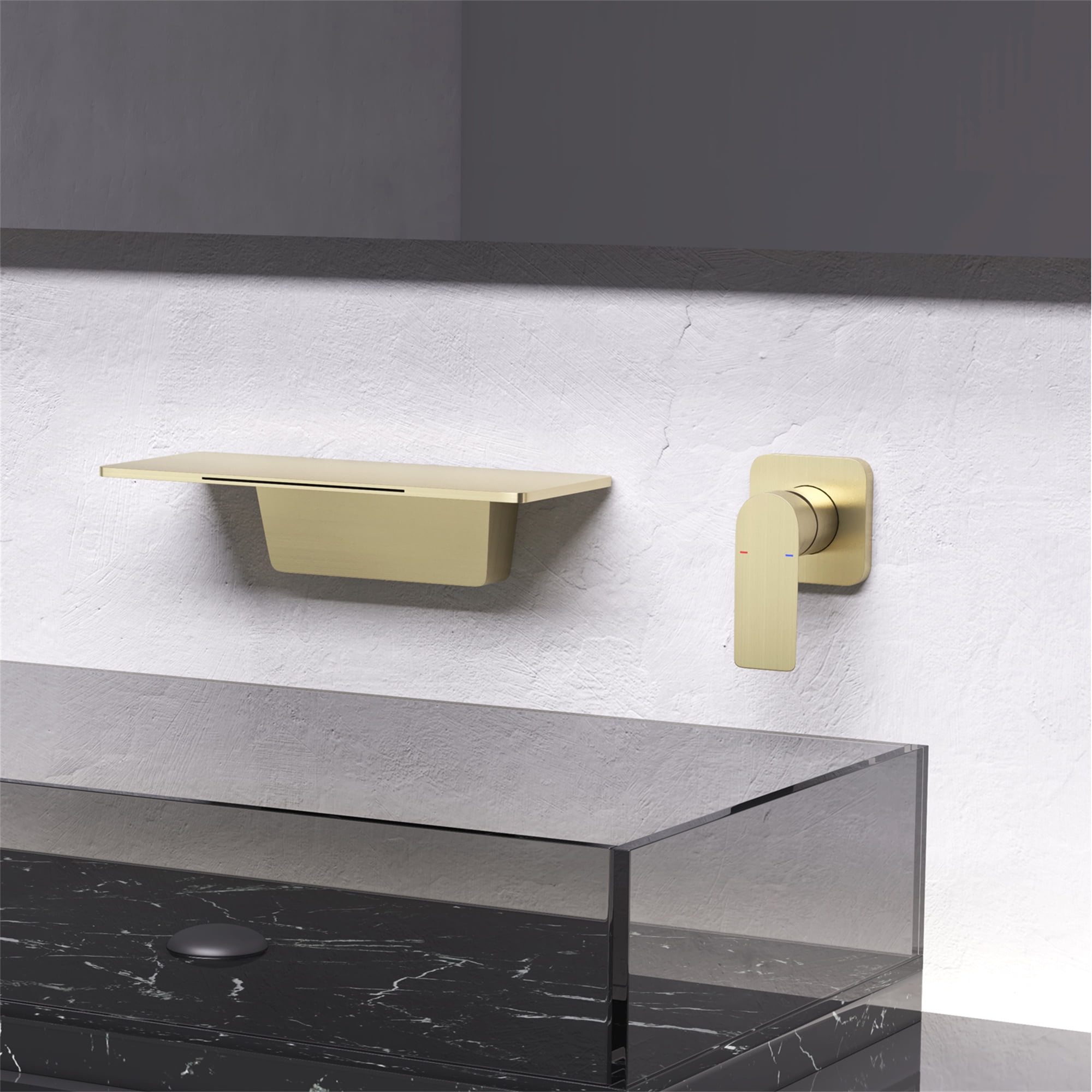 Cfowner Wall Mount Bathtub Faucet, Single Handle Bathroom Faucet, 2 Hole Waterfall Spout Faucet, Gold