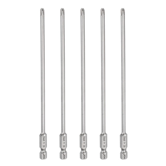 5 piezas de punta de destornillador Phillips #2 PH2 de 1/4" con vástago hexagonal de 6" (150 mm) de largo, varilla magnética de 0.16".
