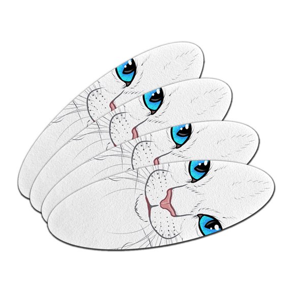 White Cat Face - Pet Kitty Double-Sided Oval Nail File Emery Board Set 4 Pack