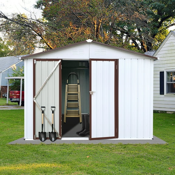 Outdoor Storage Shed 8x10 FT Metal Tool Shed Waterproof with Lockable Doors Vents for Backyard Garden Patio Lawn, White