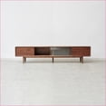 thumbnail image 4 of TV Furniture Solid Red Oak Walnut TV Stand w/ Glass Doors & 2 Drawers | Wood+Glass | TV Size Ranges 70-79 Inches, 4 of 11