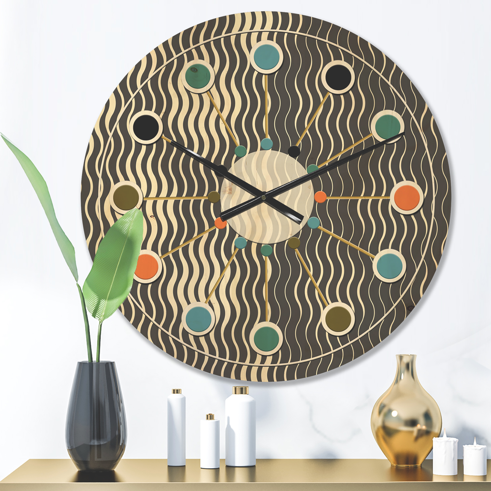 Designart 'Geometrical Abstract Retro Minimal Pattern V' Mid-Century Modern Wood Wall Clock