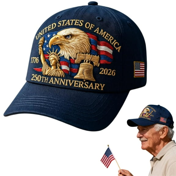 250 Anniversary USA Hat - Adjustable 250 Year American Anniversary Hat, United States 250th USA Cap, Retro Embroidered Cap for Men Women Gifts