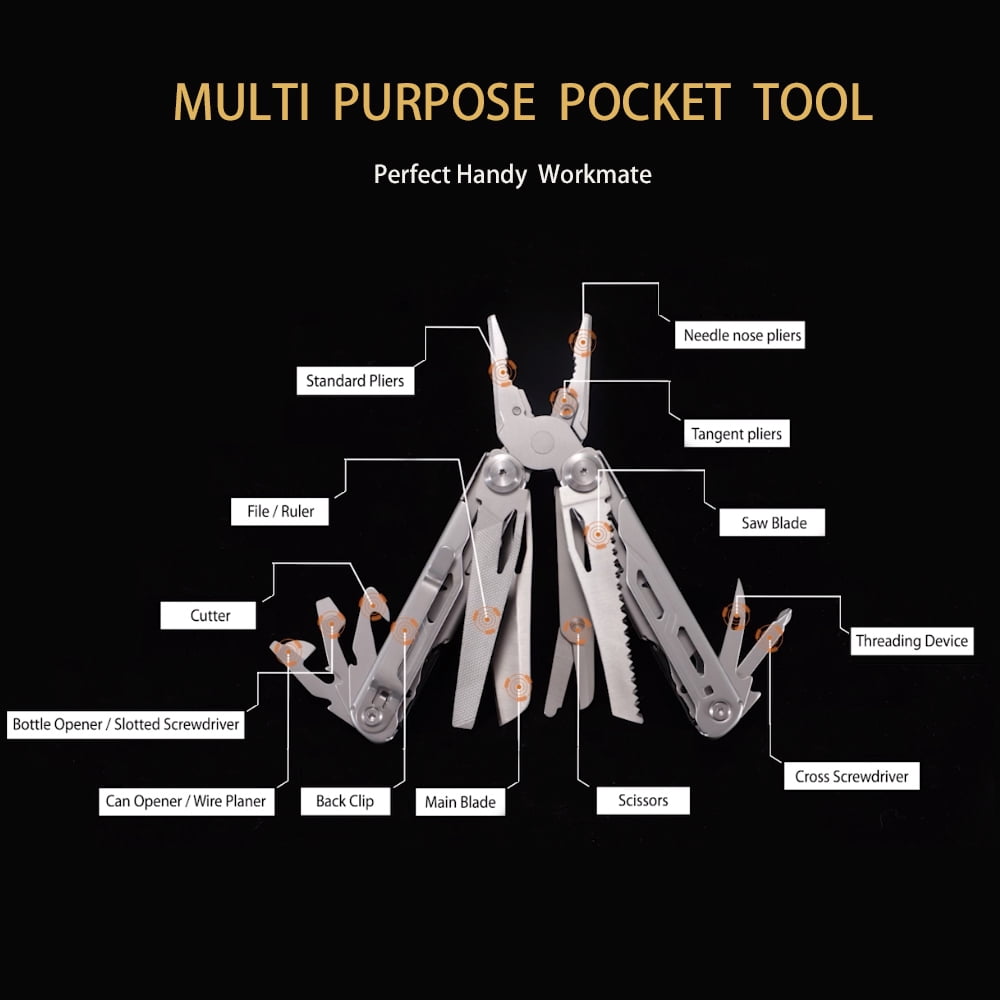 Maerd P6 Pocket Multitool with Foldable Self-Locking, 440A Stainless Steel Heavy Duty Multi tools, Outdoorsman Survival Camping EDC Multitools with Belt Clip