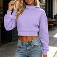 thumbnail image 4 of LEKWK Cropped Hoodie Women Long Sleeve Warm Athletic Sweatshirts with Pocket Relaxed Fit Fall Winter Activewear for Casual Everyday Workout Gym, 4 of 7