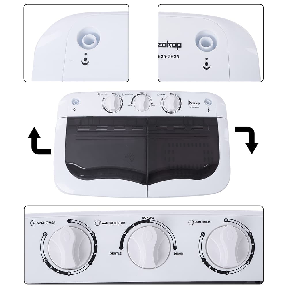 Hassch Semi-Automatic Washing Machine with 2 Tub, Compact Laundry Machine with Built-in Drain for Home, Apartment, Gray