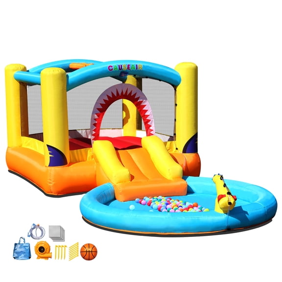 Causeair Inflatable Bounce House with Ball Pit, Wet and Dry Use, Basketball Hoop, Water Slide