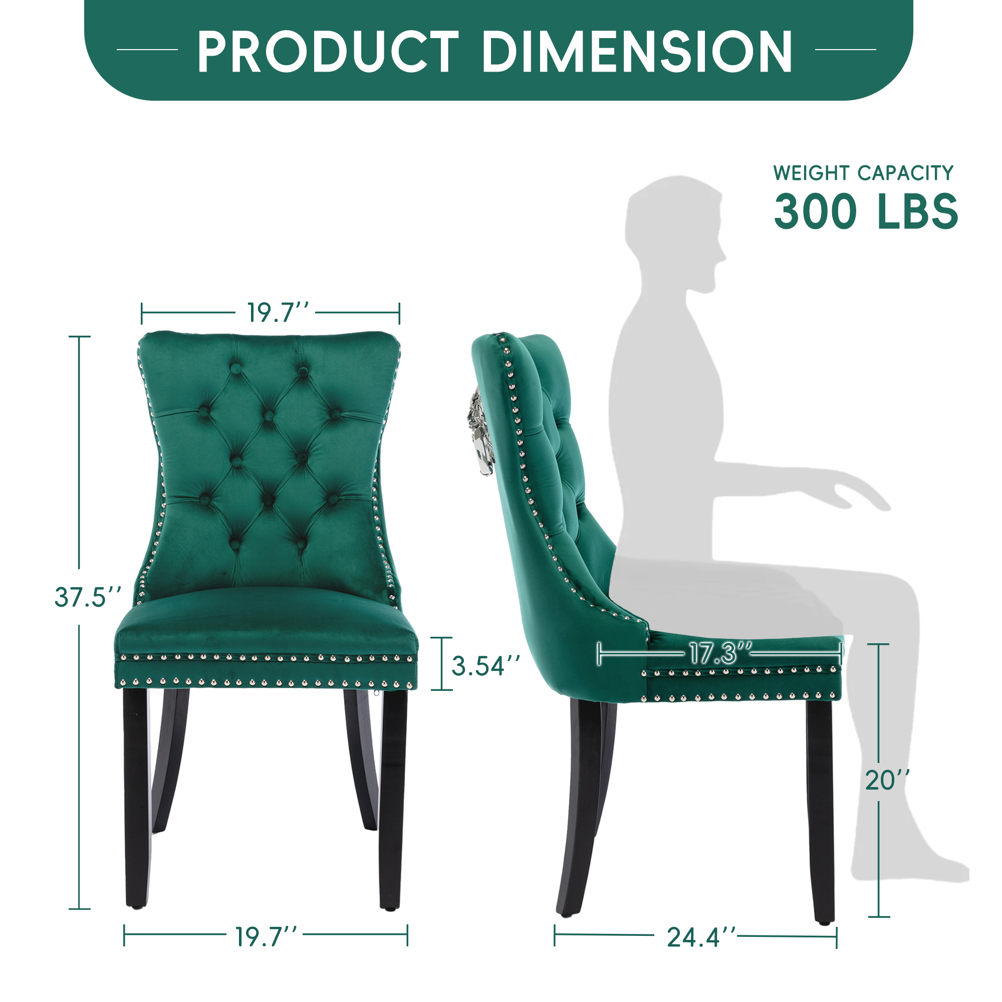 DONICK Velvet Upholstered Dining Chair Set of 6,Modern Tufted Kitchen Chairs Nailhead Lion Pull Ring Black Wood Legs(Black)