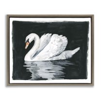 Stupell Industries Beautiful Swan Black Reflection Animals & Insects Painting Brown Floater Framed Canvas Art Print Wall Art, 21 x 17