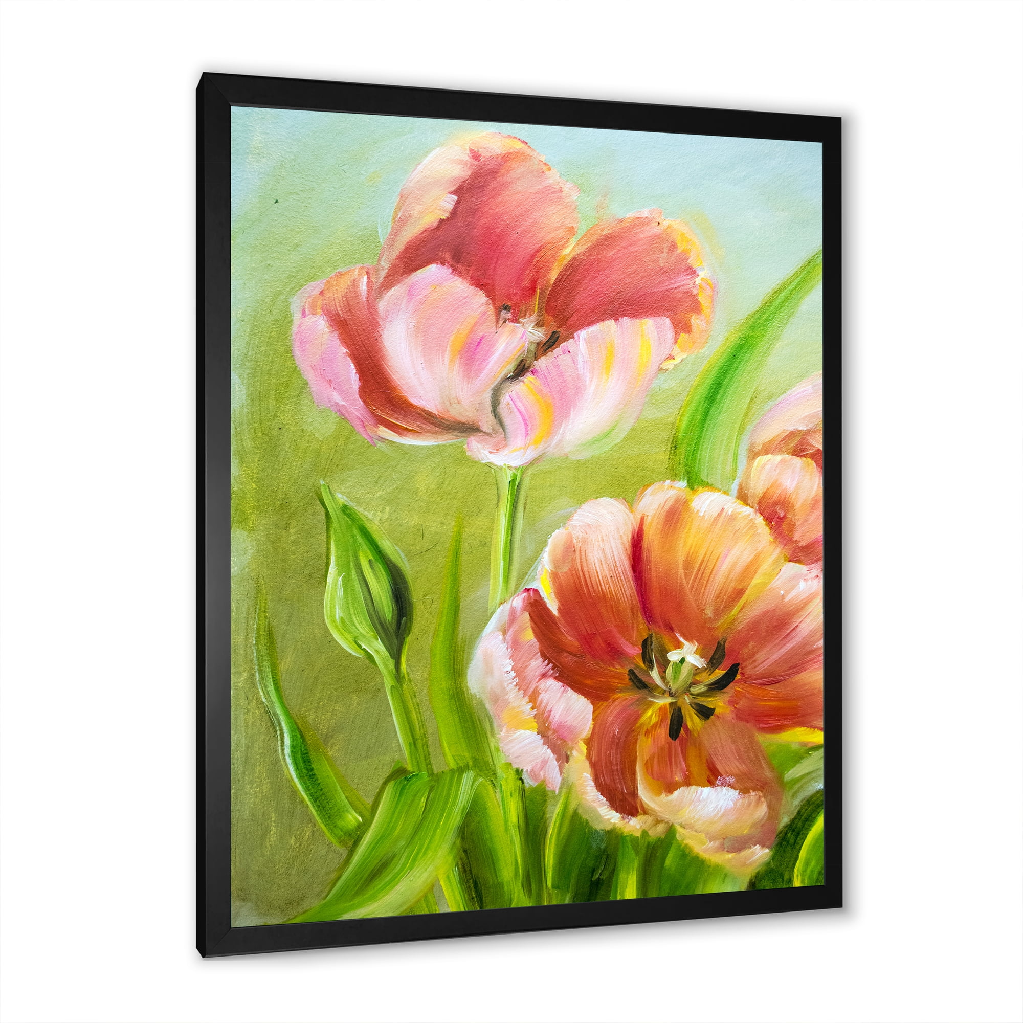 Designart 'Ancient Red Tulips Flowers III' Traditional Framed Art Print