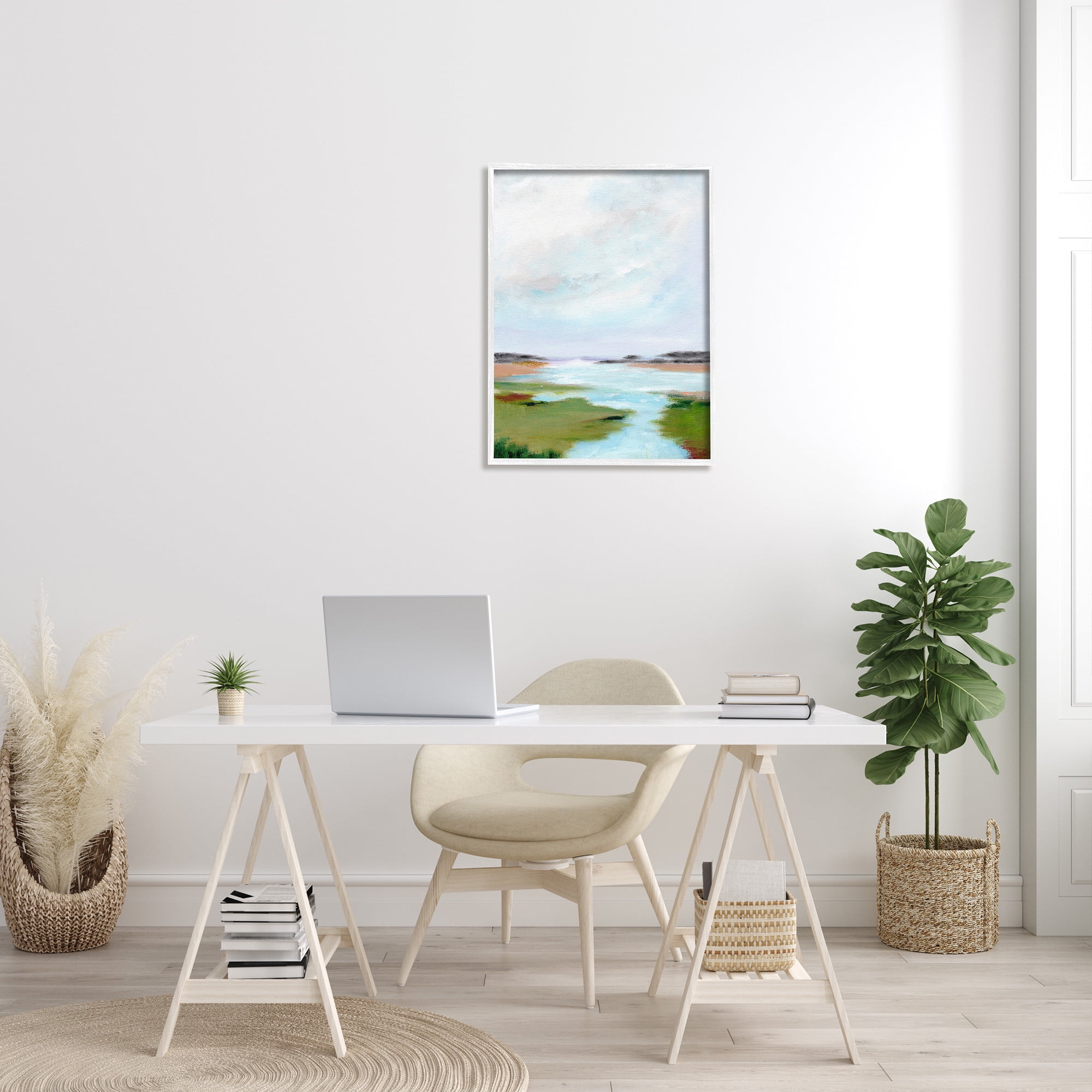 Stupell Industries Tranquil River Soft Dreamy Clouds Painting White Framed Art Print Wall Art, Design by Nikita Jariwala
