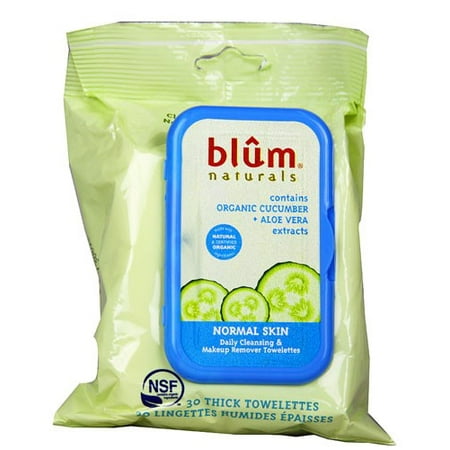 Blum Naturals Makeup Remover Towelettes, Cucumber, 30