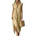 thumbnail image 2 of Noric Women's Cotton Sleeveless Maxi Dresses V Neck Casual Solid Color A-Line Side Slit Dresses with Pockets, 2 of 9