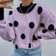 thumbnail image 4 of Chandail Tricoté à Pois Col Rond pour Femmes Mode Chandail Tricoté Haut Blouse, 4 of 8