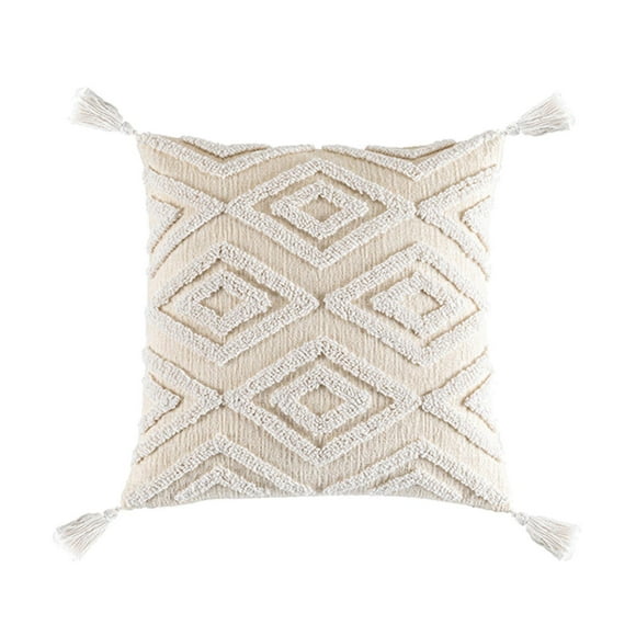 de cojín decorativas para sofá, de tiro boho con borlas copetudas para sillón de sofá de dormitorio, decoración 45x45 A perfecl Funda de almohada borlas