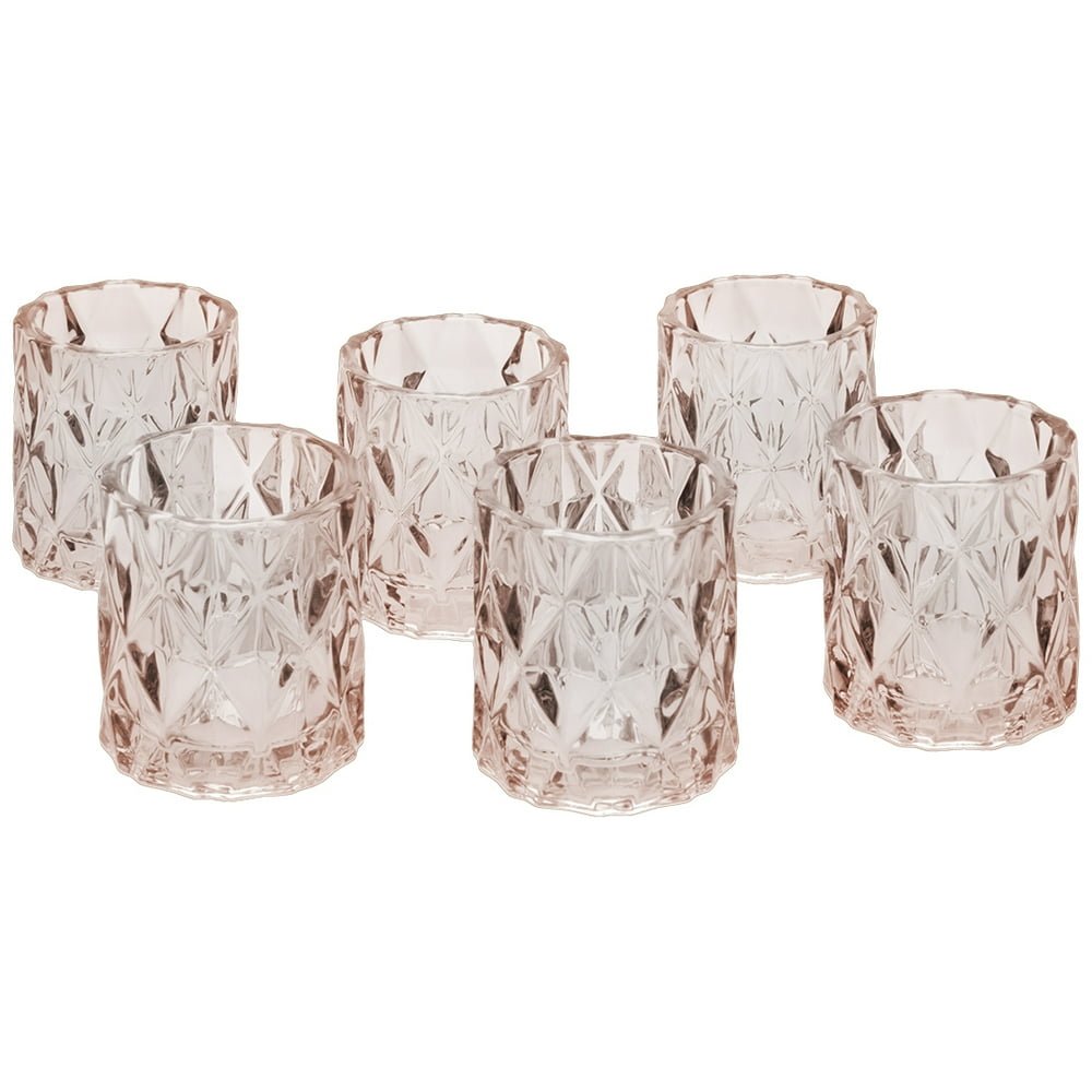 Koyal Wholesale 3" Tall Blush Pink Modern Multifaceted Glass Candle