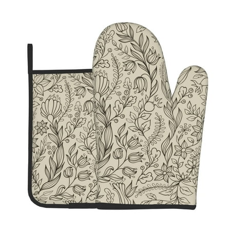 

Oven Gloves Hot Pads For Kitchen Decor Gray Atmospheric Vine Pattern Shading Heat Resistant 2pcs For Cooking Baking Bbq