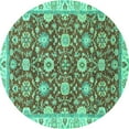thumbnail image 1 of Ahgly Company Indoor Round Oriental Turquoise Blue Traditional Area Rugs, 3' Round, 1 of 4