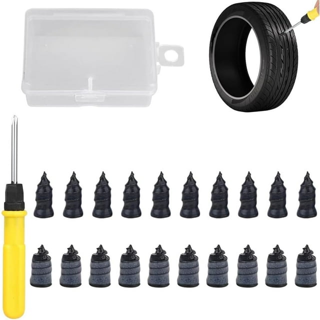 Kit de Clous en Caoutchouc pour Réparation de Pneus avec 2 Tailles, Vis sous Vide pour Bouchons de Pneus, Outil de Réparation Rapide Automobile Robuste, Clou de Réparation de Pneus en Auto-Service Adapté pour Voiture Moto Jeep