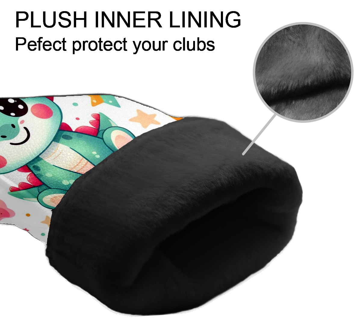 Golf Club Covers, Rainbow Cartoon Dinos Premium PU Leather Driver Hybrid Putter Head Covers with Velvet Lining, Waterproof Golf Gifts for Men Women