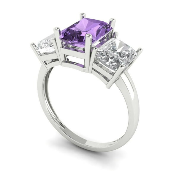 4ct emerald cut alexandrite 18k white gold 3 stone Bridal Wedding Engagement Promise Anniversary Ring for Women size 3.75