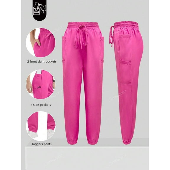 Cimmuovere Women's Casual Multi-Pocket Elastic Waist Tapered Leg Scrubs Pants, Suitable For Nurses, Dentists, Healthcare, Pet Hospital, Laboratory