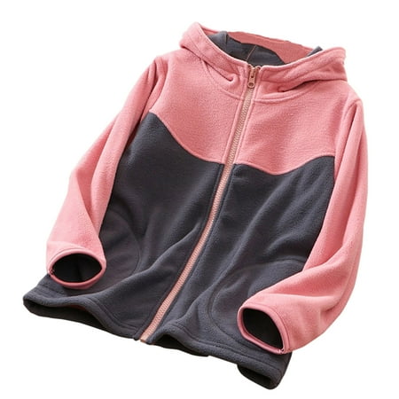 

QYZEU Light Jackets for Teens Ski Coat Toddler Boys Girls Long Sleeve Winter Patchwork Colour Fleece Zippered Hoodie Coat Jacket Thicken Warm Outwear