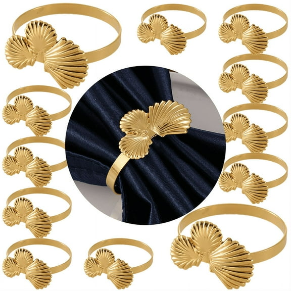 Seashell Napkin Rings Set of 12 Gold Ocean Napkin Holders for Wedding Party Hawaii Beach Theme Dining Table Decorations
