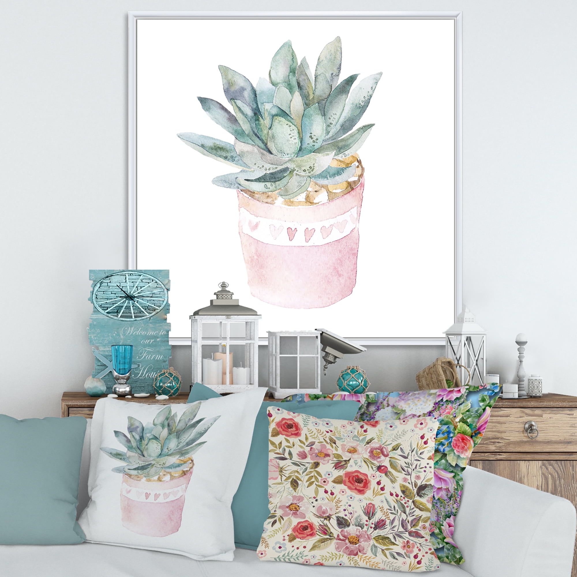 Designart 'Succulent and Cactus House Plants II' Farmhouse Framed Canvas Wall Art Print