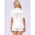 thumbnail image 3 of DARING DIVA Silky Short Sleeve Shorts Button Down  Satin Pajamas Set L White, 3 of 6