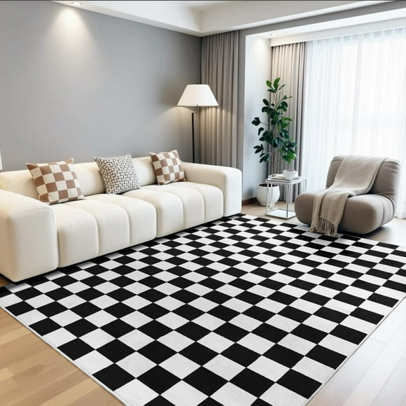 Alfombra Area Terrug a cuadros blancos y negros, 160 x 230 cm