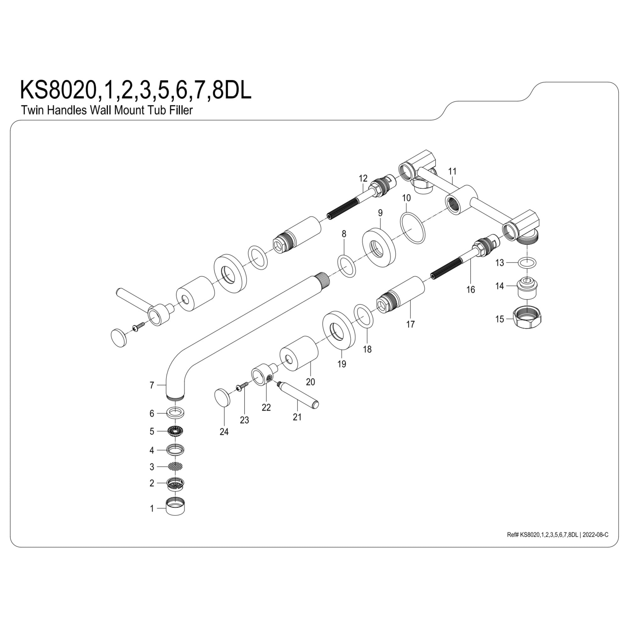 Kingston Brass KS8023DL Concord Two-Handle 3-Hole Wall Mount Roman Tub Faucet in Antique Brass