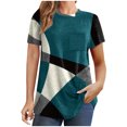 thumbnail image 2 of Soki Hauts pour Femmes Manches Courtes Col Rond Été Ample Imprimé Géométrique Blouse Chemise Tees, 2 of 6