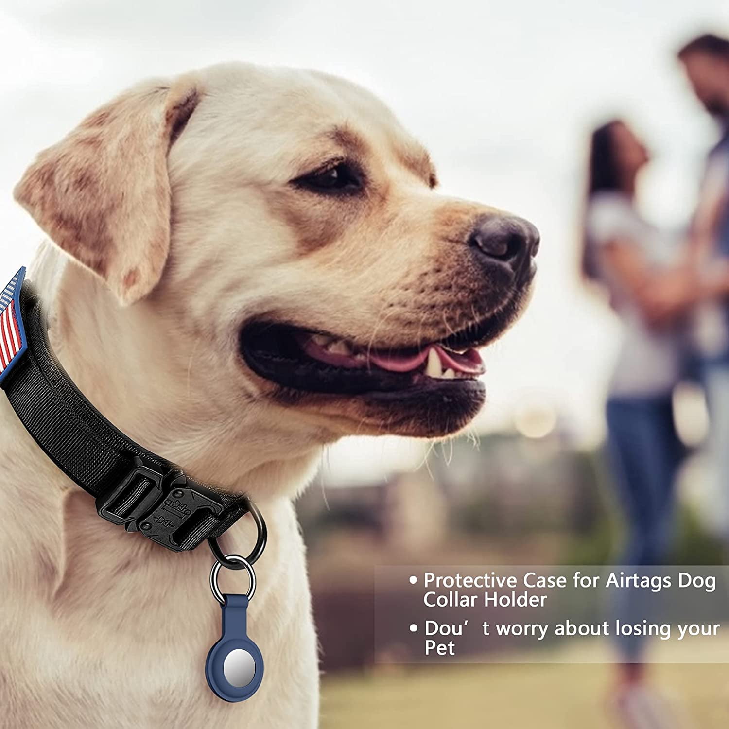Tactical Dog Collar, Adjustable Military Training Nylon Dog Collar with Control Handle and Heavy Metal Buckle for Medium and Large Dogs, with Patches and Airtags Case