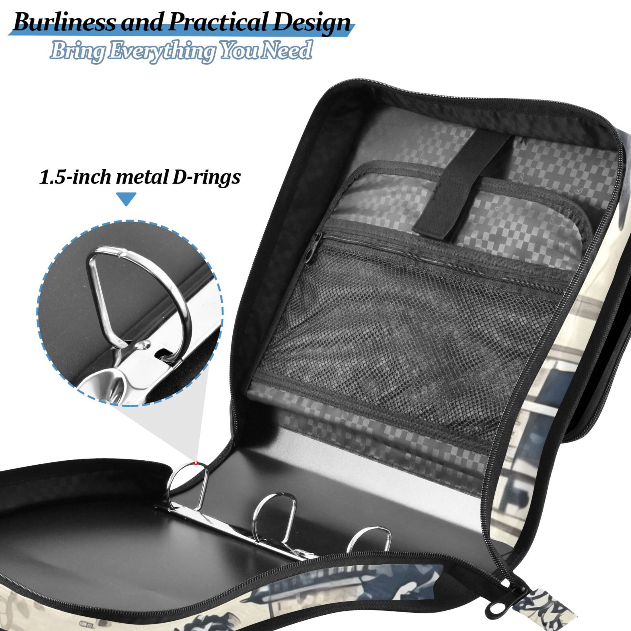 3 Ring Zipper Binder with Shoulder Strap Waterproof Trapper Keeper 2 Inch D-Ring 500 Sheets Capacity Garden with Pagoda and Bridge