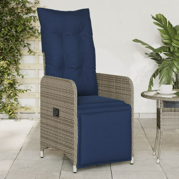 vidaXL Reclining Patio Chair with Cushions Gray Poly Rattan