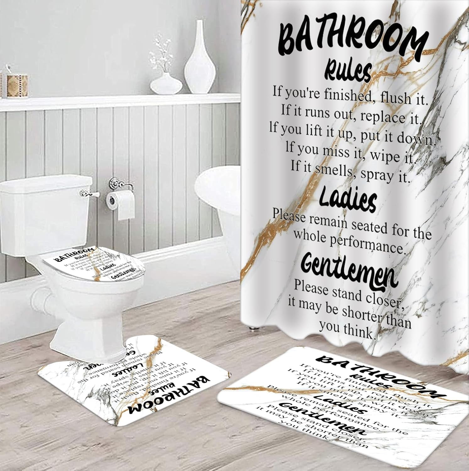 Marble Rules Shower Curtain Sets for Bathroom Decor, 72x72 Inches with Rugs and Accessories, Waterproof Machine Washable Bath Curtain… (Curtain Set-Relax)